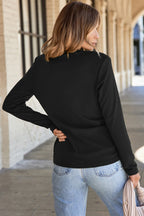 Black Solid Exposed Seam Crew Neck Long Sleeve Top