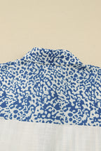 Sky Blue Leopard Striped Patchwork Casual Plus Size Shirt