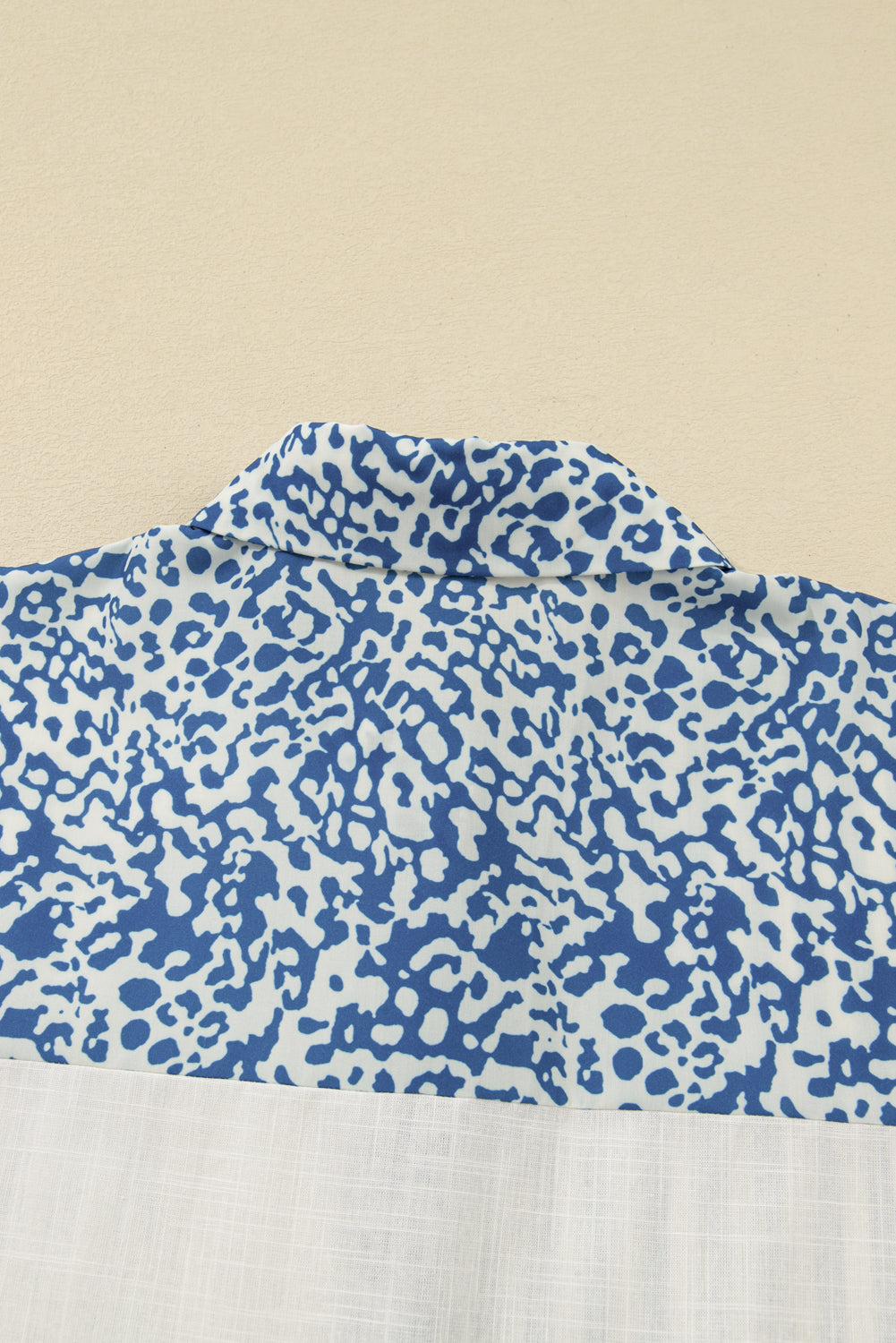 Sky Blue Leopard Striped Patchwork Casual Plus Size Shirt