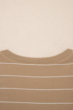 Khaki Stripe Casual Short Sleeve Side Slit Maxi T Shirt Dress