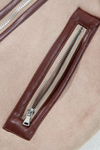 Dark Khaki Sherpa Lined Faux Suede Lapel Collar Vest