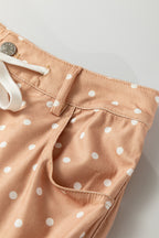 Khaki Polka Dot Print Drawstring Wide Leg Pants