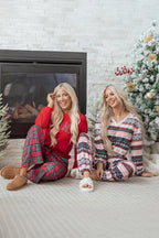 Red Plaid Mama Graphic Christmas Holiday Crewneck Pullover and Pants Two Piece Lounge Set