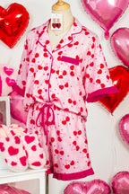 Rose Cherry Bow Mixed Print Scalloped Edge Short Pyjama Set