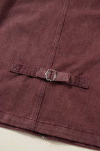 Coffee Corduroy Collar Zipped Front Denim Jacket