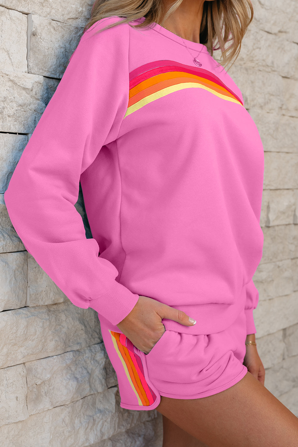 Accent Pullover and Shorts Two Piece Casual Set