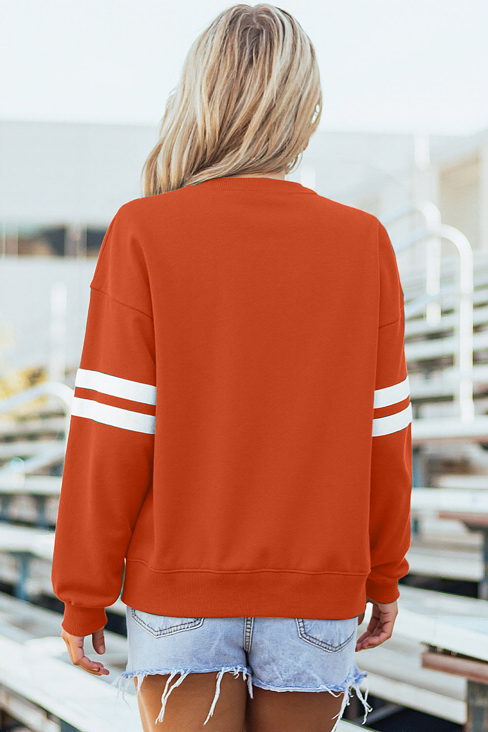 Tillandsia Purple Varsity Striped Detail Drop Shoulder Oversized Sweatshirt