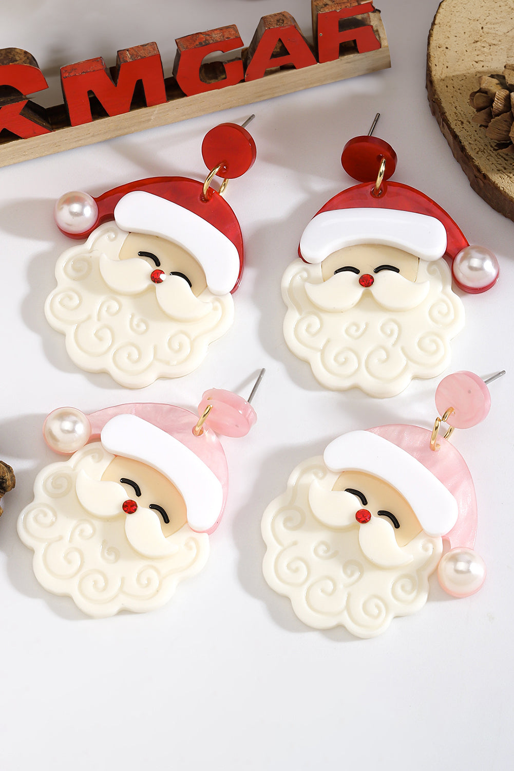Bright Pearl Decor Cute Father Christmas Earrings