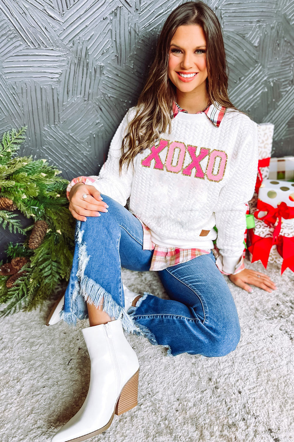 Merry And Bright Cable Knit Pullover Sweatshirt