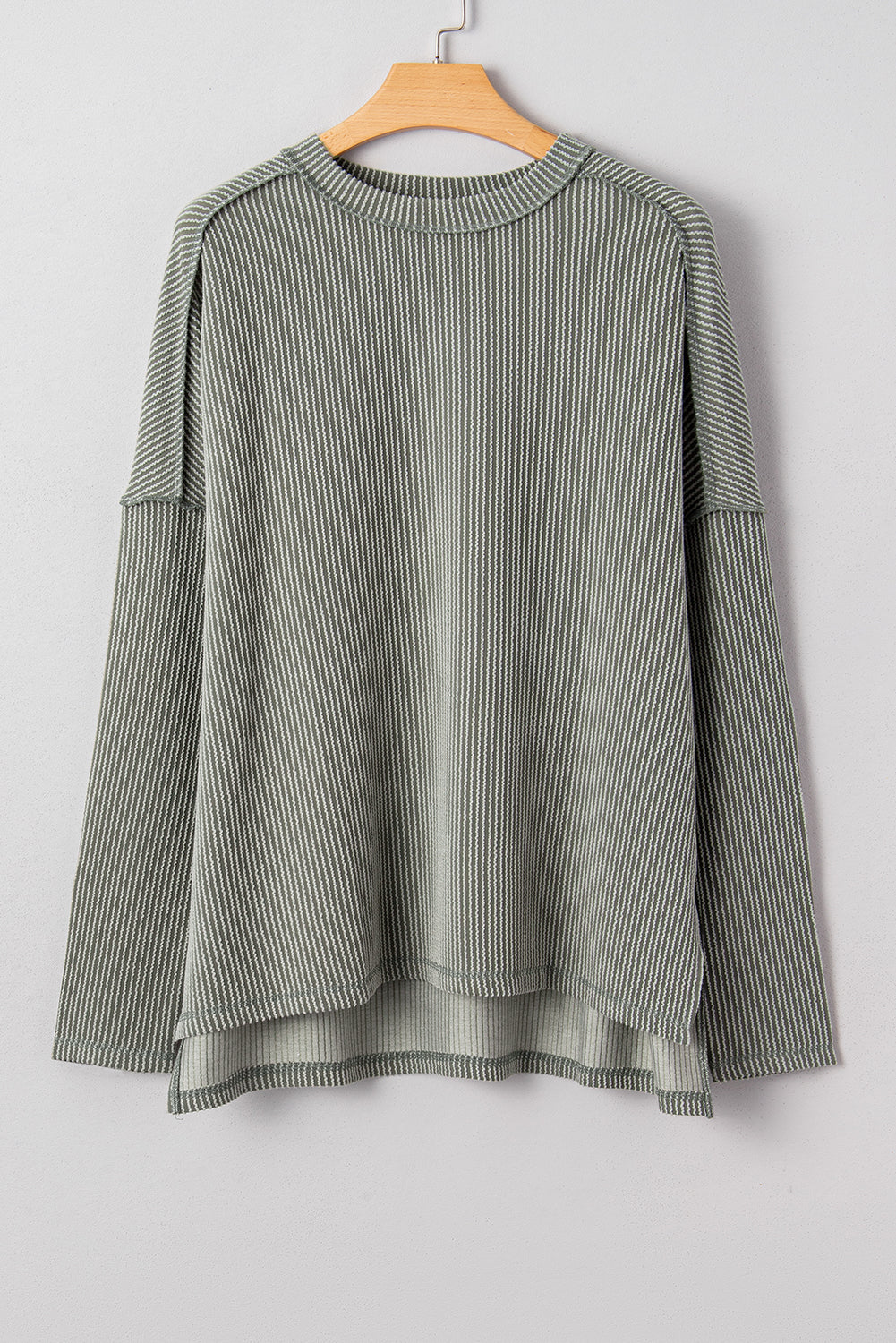 Twist Ribbed Exposed Seam Detail Long Sleeve Loose Top