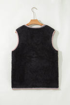 White Sherpa Contrast Trim Patch Pocket Cartridge Toggle Button Vest