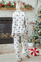 White Bows Print Two Piece Sleepwear