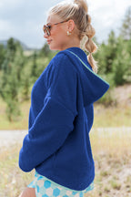 Sky Blue Sherpa Half Zip Contrast Trim Pullover Hoodie