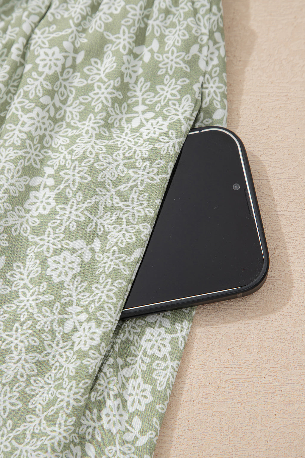 Green Smocked Bodice Square Neck Sleeveless Floral Jumpsuit