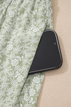 Green Smocked Bodice Square Neck Sleeveless Floral Jumpsuit