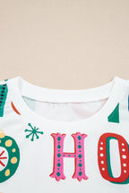 White Plus Size Christmas Ho Ho Ho Print Long Sleeve Top and Shorts 2pc Lounge Set