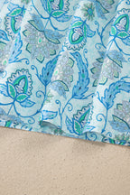 Sky Blue Paisley Print Puff Sleeve Loose Shirt