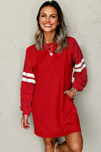 Sky Blue Varsity Contrast Banded Sleeve Shift Sweatshirt Dress