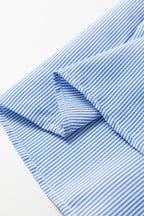 Sky Blue Stripe Shirred Detail Collar V Neck Plus Size Midi Dress