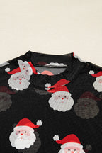 Black Christmas Fashion Print Slim Fit Long Sleeve Top