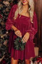 Black Tie Back Square Neck Velvet Babydoll Dress