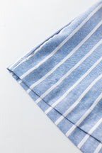 Sky Blue Stripe Buttoned Detail Loose Casual Pants