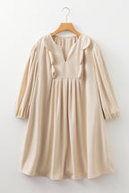 Parchment Notched Neck Scallop Detail Plus Size Mini Dress