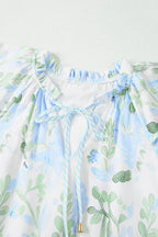 Sky Blue Floral Contrast Edge Layered Short Sleeve Mini Dress