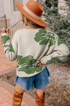Bold Flower Pattern Wide Sleeve Baggy Sweater
