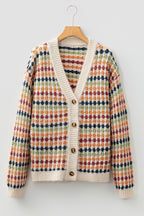Multicolour Dotty Pattern Knit Button Front V Neck Sweater Cardigan