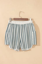 Grey Stripe Elastic Waist Cargo Pocket Casual Shorts