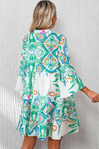 Green Tribal Bracelet Sleeve Buttoned Mini Dress