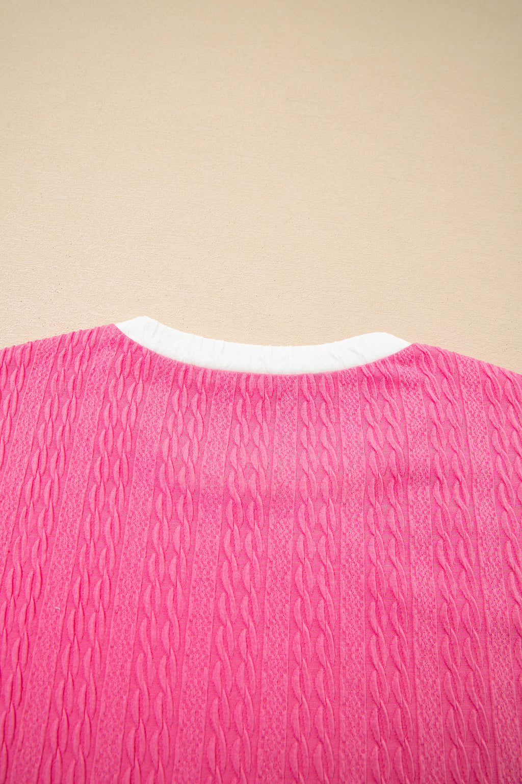 Bright Pink Textured Color Block Trim Loose Tee Drawstring Shorts 2pcs Set