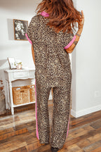 Contrast Trim Leopard Top and Pant Set