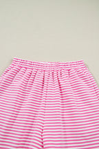 Pink Stripe Oversize Mock Neck Sweatshirt and Shorts Set