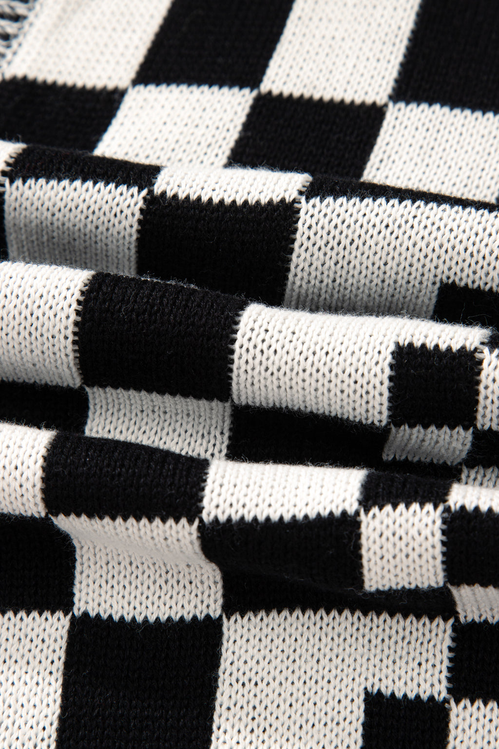 Black Checkered Bubble Sleeve Drop Shoulder Open Plus Size Cardigan