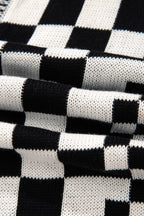 Black Checkered Bubble Sleeve Drop Shoulder Open Plus Size Cardigan