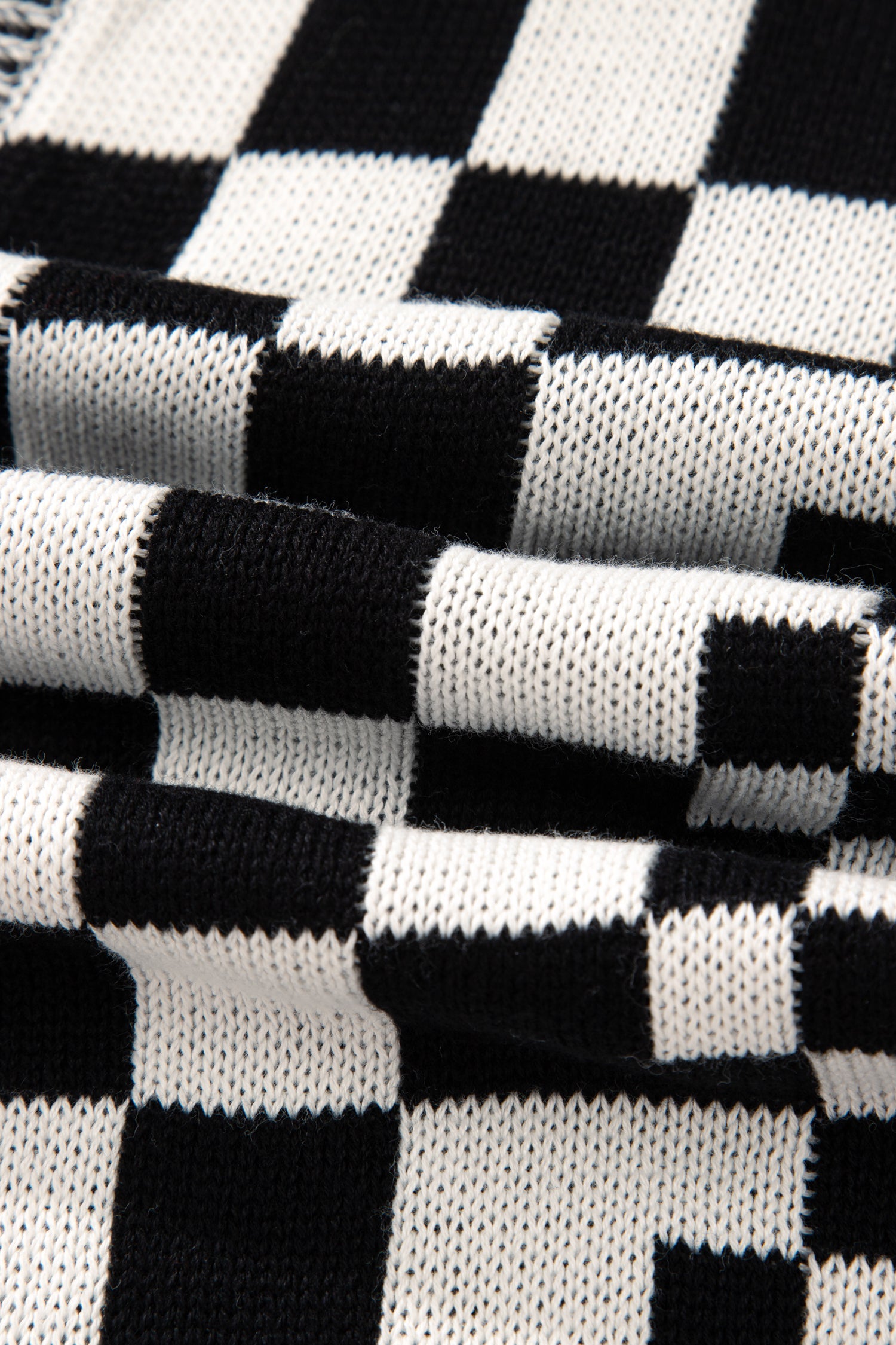 Black Checkered Bubble Sleeve Drop Shoulder Open Plus Size Cardigan