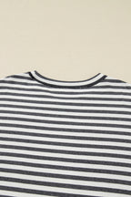 Gray Stripe Contrast Star Stitched Plus Size Long Sleeve Top