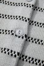 Gray Stripe Button Front Ribbed Trim Short Cardigan