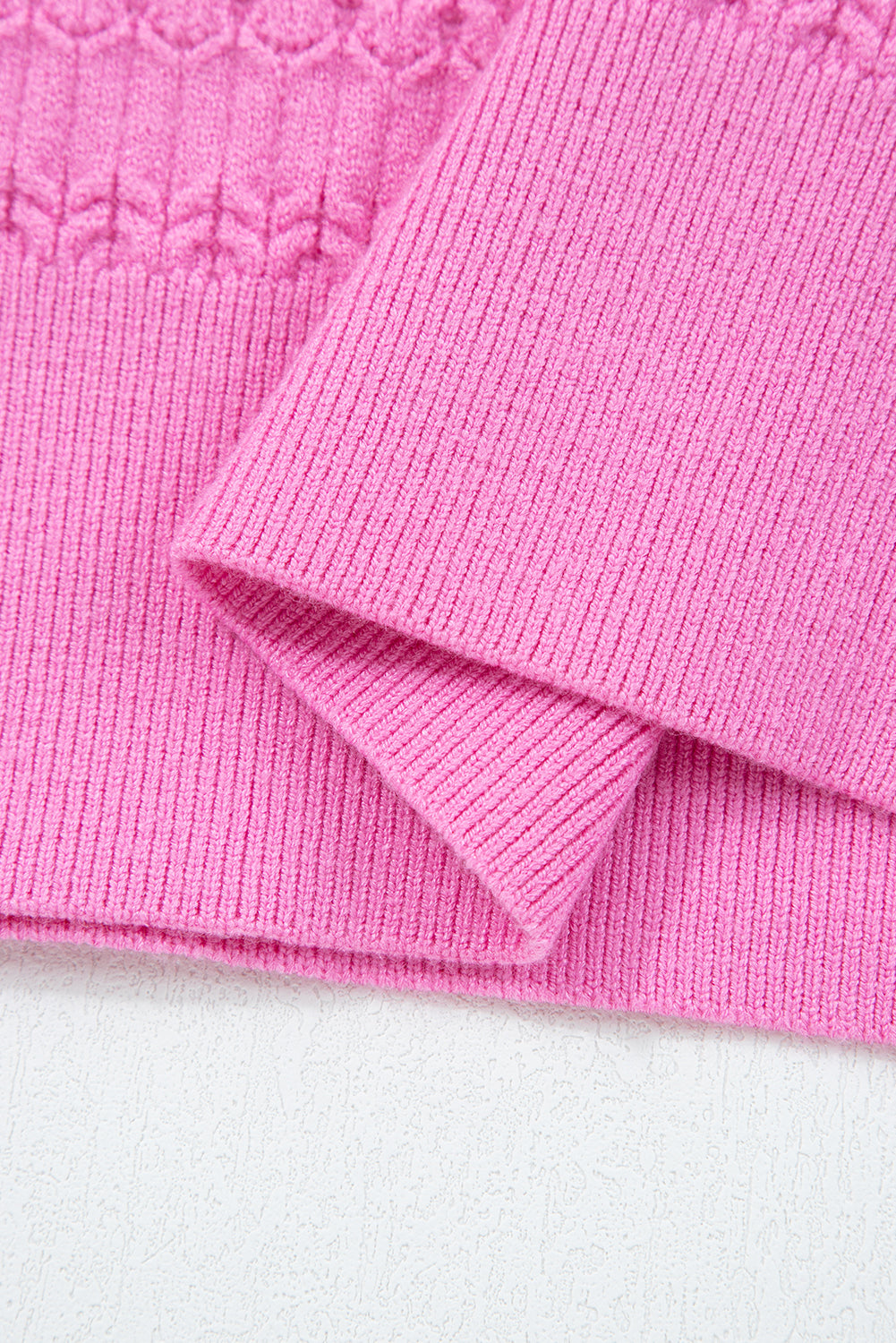Fiery Red Trendy Pattern Knit Ribbed Cuffs Crew Neck Sweater