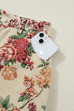 Apricot Buttoned Front Scalloped Trim Mini Jacquard Floral Skirt