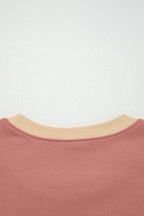 Rose Pink Contrast Star Patchwork Exposed Seam Uneven Hem Drop Shoulder Sweatshirt