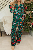Green Festive Bow Print 2pcs Pyjama Pant Set