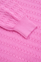 Fiery Red Trendy Pattern Knit Ribbed Cuffs Crew Neck Sweater