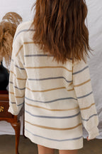 Multicolour Striped Print Drop Shoulder Shift Sweater Mini Dress
