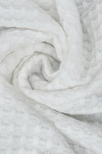 White Textured Knit Preppy Striped Trim V Neck Pullover Waffle Top