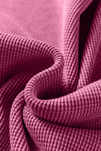 Bright Pink Waffle Knit Patchwork Long Sleeve Loose Top