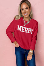 MERRY Letter Pattern Christmas Raglan Sleeve Sweater