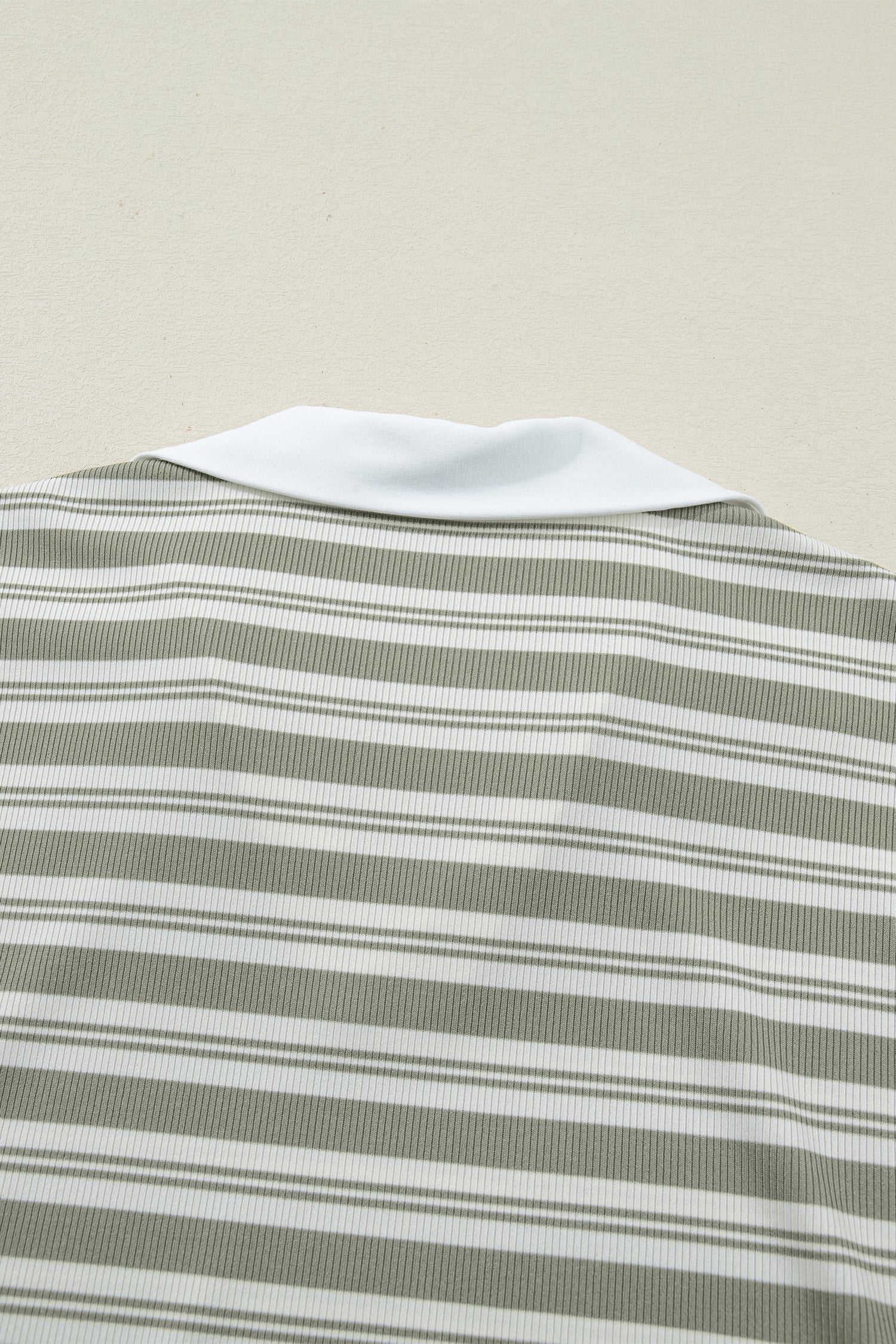 Green Stripe Collared V Neck Short Sleeve T Shirt Midi Dress with Pockets